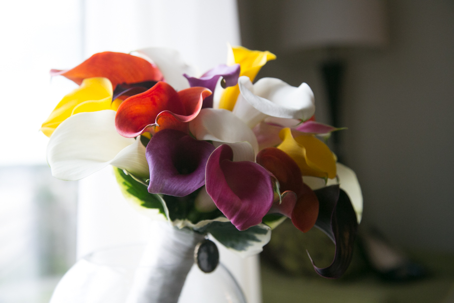 Bridal bouquet of colorful call lilies